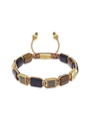 Nialaya Men's Flatbead Bracelet The Dorje Flatbead Collection - Matte Onyx and Brown Tiger Eye